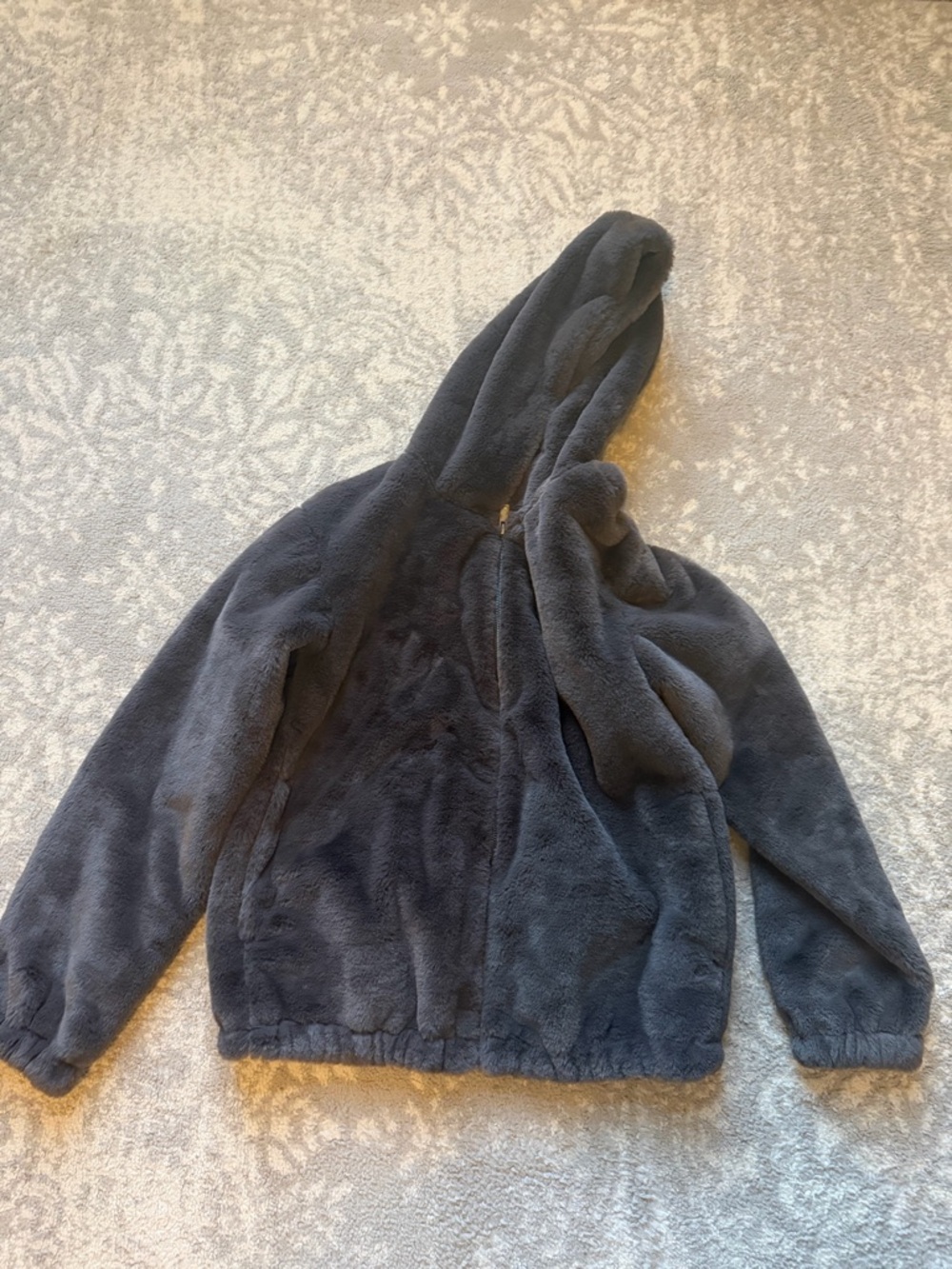 Nine West Plush Hooded Jacket - Charcoal Gray